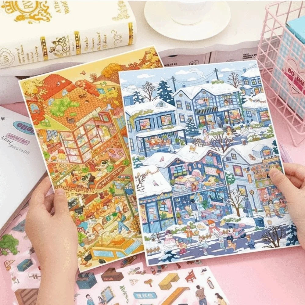Fun DIY 3D Miniature Stickers Stacking Handicraft Decor Cabin Town Stickers Creative Arts Miniature Scene Paster Gift